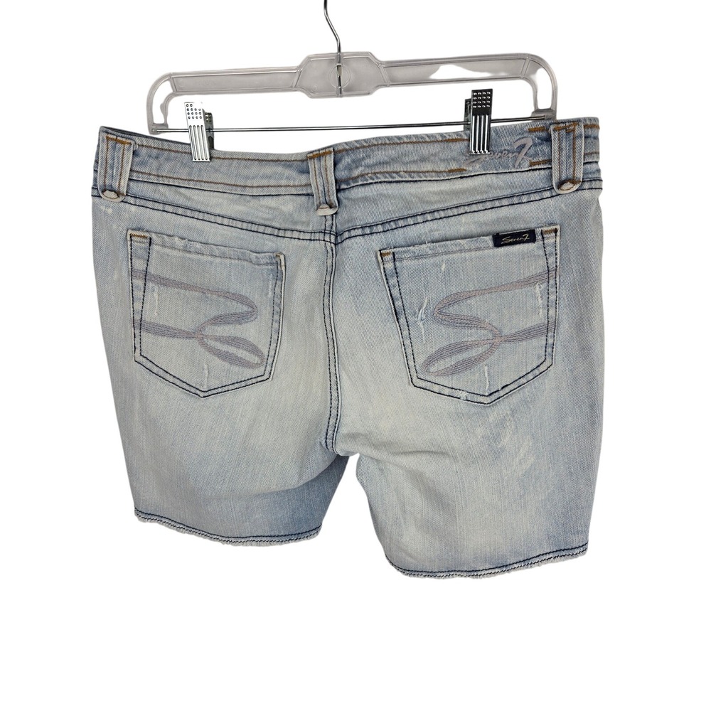 Seven7 Denim Shorts Sz 30 Light Blue Distressed Raw Hem Low Rise Jean Y2K Beachy